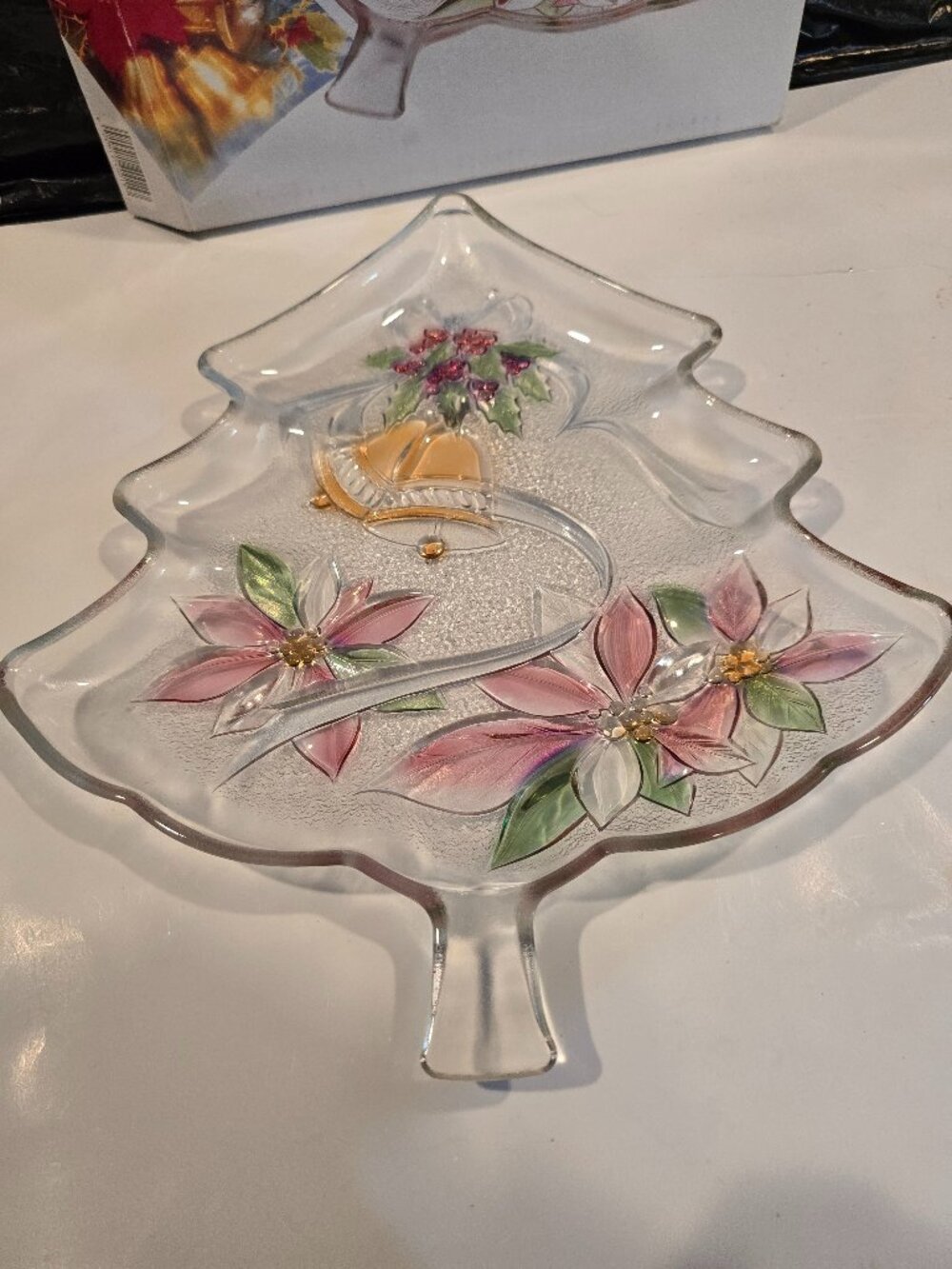 Server Platter Glass Savior Vivre Holiday Spirit Christmas Tree 13.5" Boxed